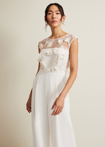 Phase Eight Cherie Bridal Floral Textured Jumpsuit White Canada | CAMHJG-098